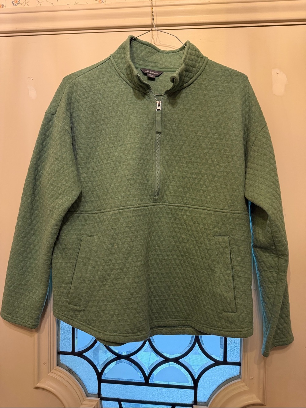 Eddie Bauer Quilted Mint Green Half-Zip Pullover